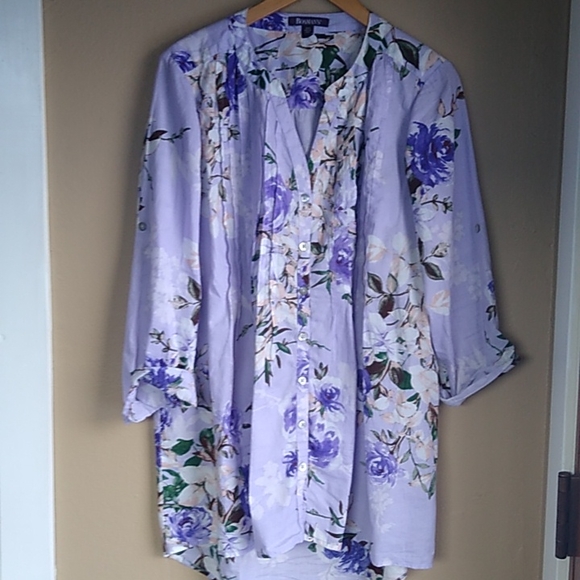 Roman's Floral Light weight purple plus size 14W button front top. - Picture 1 of 9